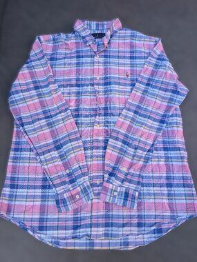 Ralph Lauren Classic Fit Madras Plaid Button Down Shirt Mens XL Pink flesh pony